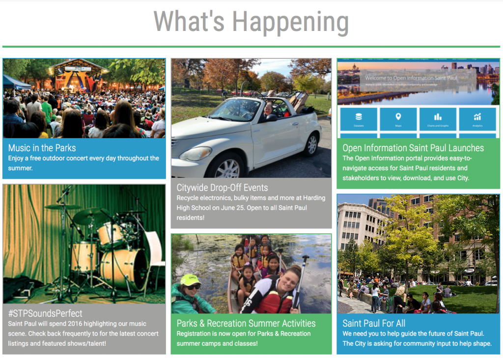 Screenshot of What's Happening Section on stpaul.gov